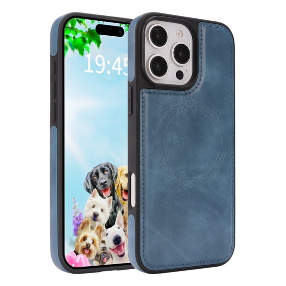 For iPhone 15 Phone Case,Compatible with Mag-Safe,Anti-Scratch PU Leather Back,Soft TPU Bumper,Ultra Slim Shockproof Ant-fall Protection Rugged Thin Fit Phone Case Cover,Blue