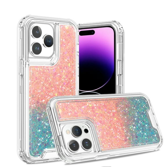 For iPhone 15 Phone Case Dual Color Glitter, Cute Sparkle Bling Sparkly Shiny Cover for Women Girly Aesthetic Design, Thin Slim Flexible Shockproof Anti-fall Anti-scratch Bumper,B