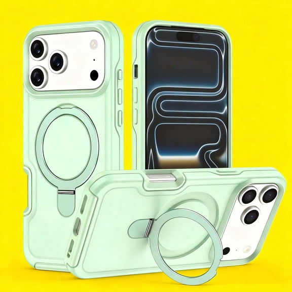 For iPhone 15 Phone Case,Heavy Duty Shockproof Anti-fall Drop Protection,With Invisible Ring Kickstand,Compatible with Mag-Safe,Anti-scratch Rugged Durable Phone Case Cover,Jadegreen