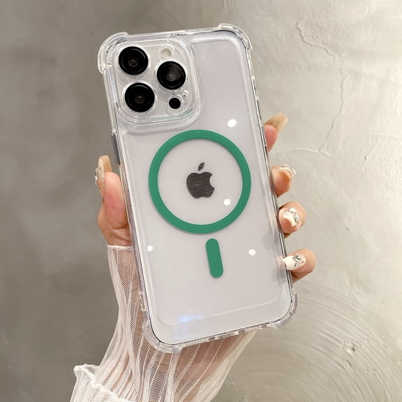 for iPhone 15 Phone Case, Strongest Magnetic, [ With Camera Lens Protector ] Four Corners Shockproof Military-Grade Protection, Slim Anti-fall Transparent Phone Case Thin Cover,Green