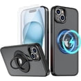 thumbnail image 1 of for iPhone 15 Phone Case with Tempered Glass Screen Protector Mag-Safe Wireless Charging 360° Rotatable Invisible Kickstand Bumpers Shockproof Protective Cover for Women Men Black, 1 of 14