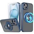 thumbnail image 1 of for iPhone 15 Phone Case with Tempered Glass Screen Protector Mag-Safe Wireless Charging 360° Rotatable Invisible Kickstand Bumpers Shockproof Protective Cover for Women Men Blue, 1 of 14