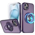 thumbnail image 1 of for iPhone 15 Phone Case with Tempered Glass Screen Protector Mag-Safe Wireless Charging 360° Rotatable Invisible Kickstand Bumpers Shockproof Protective Cover for Women Men Purple, 1 of 7