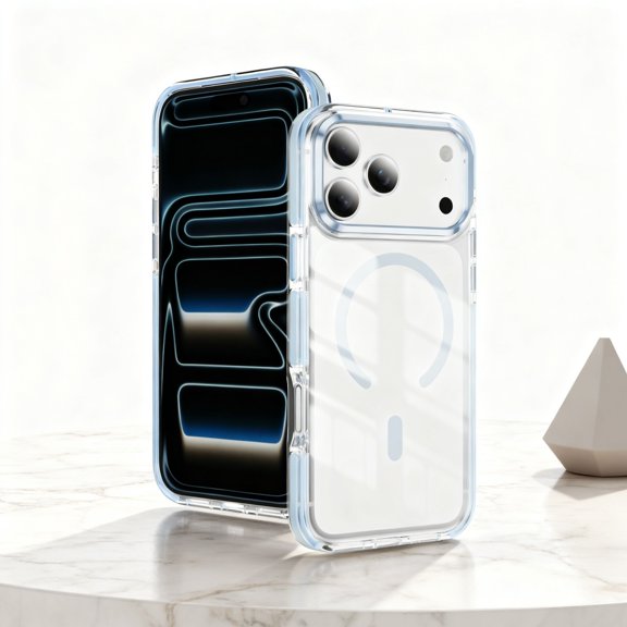 For iPhone 15 Phone Case,Two-color Design,Compatible with Mag-Safe,Crystal Transparent Back,Ultra Slim Shockproof Anti-fall Military-Grade Drop Protection,Thin Fit Phone Case,Lightblue