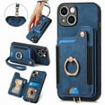 thumbnail image 1 of for iPhone 15 Phone Case Wallet with Card Holder,PU Leather Flip Folio Case,RFID Blocking Ring Holder Kickstand Wrist Strap Magnetic Protective Women Men Cover,Blue,For iPhone 15, 1 of 11