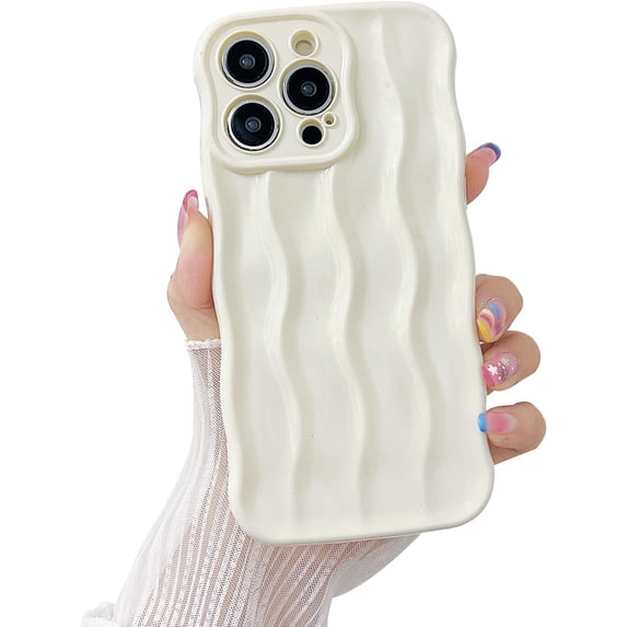 for iPhone 15 Phone Case, Water Ripple Pattern Cute Trendy Wave Shape Case for Women & Men, Soft Protective Shockproof Compatible with iPhone Case (White, iPhone 15)