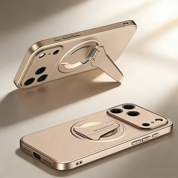 For iPhone 15 Phone Case,With Contractile Kickstand,Compatible With Mag-Safe,Ultra Slim Rugged Anti-Scratch Shockproof Anti-fall Drop Protection,Durable Rugged Phone Case,Desertgold
