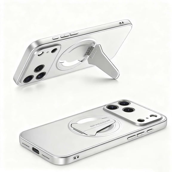 For iPhone 15 Phone Case,With Contractile Kickstand,Compatible with Mag-Safe,Ultra Slim Shockproof Drop Protection,Compatible with Mag-Safe,Durable Anti-Scratch Phone Case,Silver