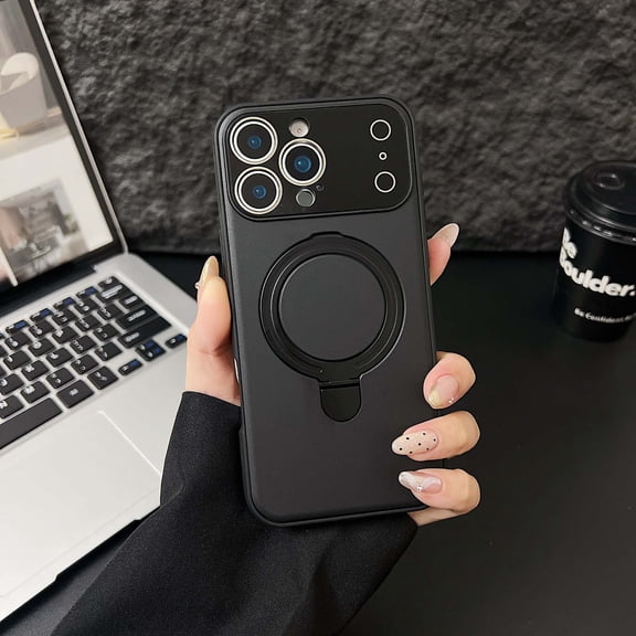 For iPhone 15 Phone Case,With Contractile Ring Kickstand,Compatible with Mag-Safe,Shockproof Anti-fall Anti-Scratch Protection,Ultra Slim Durable Rugged Thin Fit Phone Case,Black