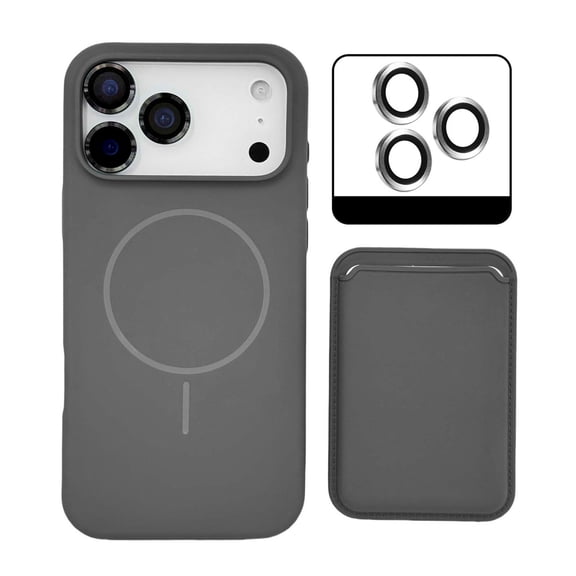 For iPhone 15 Phone Case,With Magnetic Detachable Card Holder,Compatible with Mag-Safe,Built-in Lens Protector,Shockproof Anti-fall Drop Protection,Thin Fit Durable Phone Case,Gray