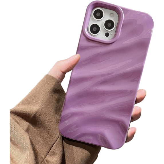 for iPhone 15 Phone Case for Women, Cute Luxury 3D Wave Shape Water Ripple Pattern, Soft TPU Shockproof Compatible with iPhone Case (Purple, iPhone 15)