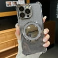 thumbnail image 1 of for iPhone 15 Plating Case with Kickstand, [Compatible with Magsafe] Shockproof Glitter Makeup Mirror Ring Holder Bling Women Girly Cute Phone Cover for iPhone 15, Silver, 1 of 10