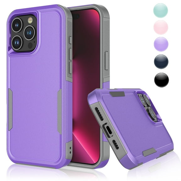 For iPhone 15 Plus 14 13 16 Pro Max Phone Case Cover,Sturdy Phone Case for iPhone 14 Plus 6.7",Njjex Shockproof Heavy Duty Armor Hard Plastic & Rubber Rugged Bumper 2-in-1 Case Cover -Purple