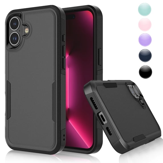 For iPhone 15 Plus 14 13 16 Pro Max Phone Case Cover,Sturdy Phone Case for iPhone 15 Plus 6.7",Njjex Shockproof Heavy Duty Armor Hard Plastic & Rubber Rugged Bumper 2-in-1 Case Cover -Black