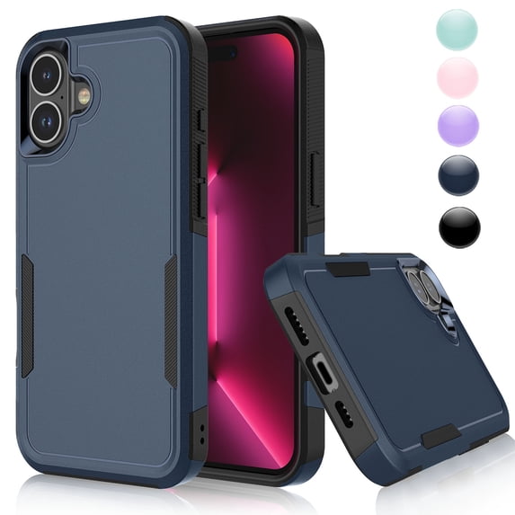 For iPhone 15 Plus 14 13 16 Pro Max Phone Case Cover,Sturdy Phone Case for iPhone 16 6.1",Njjex Shockproof Heavy Duty Armor Hard Plastic & Rubber Rugged Bumper 2-in-1 Case Cover -Blue