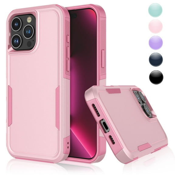 For iPhone 15 Plus 14 13 16 Pro Max Phone Case Cover,Sturdy Phone Case for iPhone 16 Pro Max 6.9",Njjex Shockproof Heavy Duty Armor Hard Plastic & Rubber Rugged Bumper 2-in-1 Case Cover -Pink