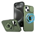 thumbnail image 1 of for iPhone 15 Plus/14 Plus Case, Frosted PC with MagSafe Built-in 360 Rotatable Invisible Kickstand Sliding Window Camera Cover Military Grade Protection Case for iPhone 15 Plus/14 Plus, Olivegreen, 1 of 6