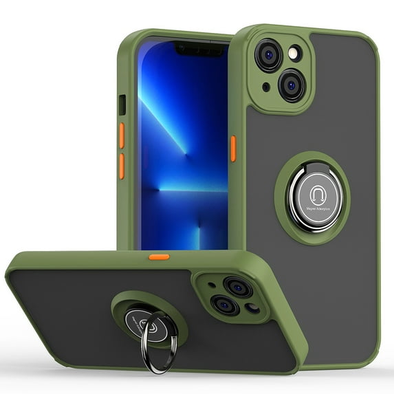 for iPhone 15 Plus 6.7" Case, Hybrid Protective Matte Back Case Magnetic For Car Mount with 360° Rotatable Ring Holder Kickstand Shockproof Protective Cover For iPhone 15 Plus,
Green & Orange