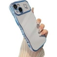 thumbnail image 1 of for iPhone 15 Plus Case 6.7 inch,Cute Curly Wave Frame Case with Love Heart Pattern,Luxury Plating Edge Full Camera Protection Shockproof Phone Case for Women Girls-Blue, 1 of 13
