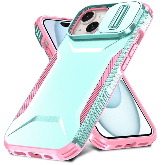 for iPhone 15 Plus Case with Built-in Camera Lens Slide Cover, Heavy-Duty Shockproof Rugged Case Heavy Duty Bumper Shockproof Phone Cover for iPhone 15 Plus,Green