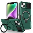 thumbnail image 1 of for iPhone 15 Plus Case with Camera Sliding Cover, [Compatible with MagSafe] with Magnetic Ring Kickstand, Military Grade Heavy Duty Plustection Phone Case for iPhone 15 Plus, Darkgreen, 1 of 10