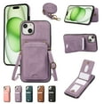 thumbnail image 1 of for iPhone 15 Plus Case with Card Holder Kickstand Crossbody Strap, PU Leather Wallet Case with Magnetic Closure Heavy Duty Protective Flip Cover for iPhone 15 Plus for Men Women, Purple, 1 of 9
