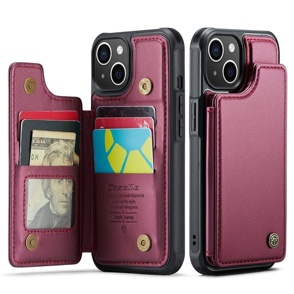 for iPhone 15 Plus Case with Card Holder, Wallet Case for Women Men with RFID Blocking, Durable Leather Kickstand Magnetic Clasp Shockproof Phone Case for iPhone 15 Plus