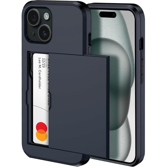 𝟐𝟎𝟐𝟒 𝗡𝗘𝗪 iPhone 15 Plus Case with Card Holder - Wireless Charging Compatible iPhone 15 Plus Wallet Case with Hidden Card Slot for Men and Women (Black)
