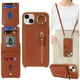 thumbnail image 1 of iPhone 15 Plus Case with Card Holder for Women, iPhone 15 Plus Phone Case Wallet with Strap Credit Card Slots Crossbody with Kickstand Zipper Case for iPhone15Plus - Brown, 1 of 14
