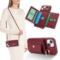 thumbnail image 1 of for iPhone 15 Plus Case with Card Holder for Women, for iPhone 15 Plus Phone Case Wallet with Strap Credit Card Slots Crossbody with Kickstand Zipper Case for iPhone15Plus-Red Wine, 1 of 13