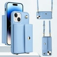 thumbnail image 1 of for iPhone 15 Plus Case with Card Holders Kickstand and Shoulder Strap for Women, Phone Case Wallet Compatible PU Leather Button Flip Shockproof Wallet Case for iPhone 15 Plus - Skyblue, 1 of 9