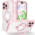 thumbnail image 1 of for iPhone 15 Plus Case Clear with Magnetic Ring Stand [Compatible with Mag-Safe] [9H Built-in Screen Protector Film] Transparent Slim Shockproof Military Grade Protection Phone Cover, Pink, 1 of 1