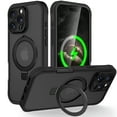 thumbnail image 1 of for iPhone 15 Plus Case Clear with Magnetic Ring Stand [Compatible with Mag-Safe] [9H Built-in Screen Protector Film] Transparent Slim Shockproof Military Grade Protection Phone Cover, Black, 1 of 6