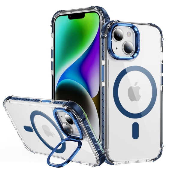 for iPhone 15 Plus Case Compatible with MagSafe, Military Grade Shockproof Heavy Duty Protective Adjustable Kickstand Ultra Clear Magnetic Phone Case for iPhone 15 Plus, Blue