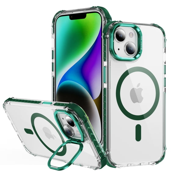 for iPhone 15 Plus Case Compatible with MagSafe, Military Grade Shockproof Heavy Duty Protective Adjustable Kickstand Ultra Clear Magnetic Phone Case for iPhone 15 Plus, Green