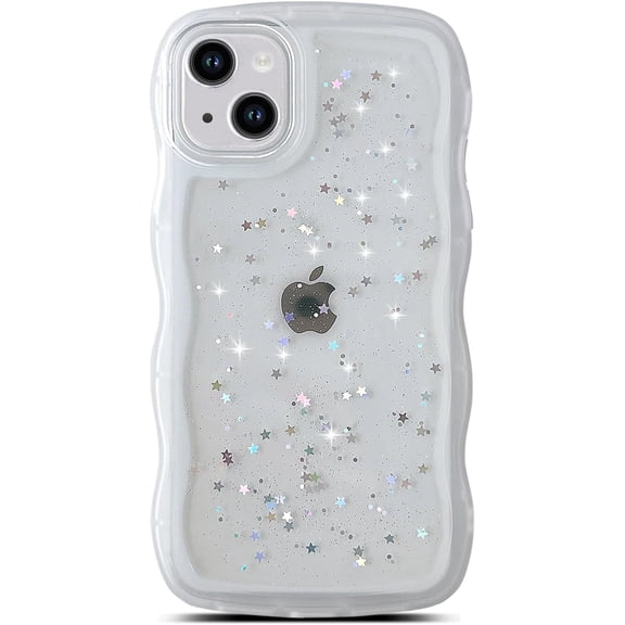 for iPhone 15 Plus Case, Cute Curly Wave Frame Shape Design Soft TPU Bling Glitter Star Shiny Phone Case with iPhone 15 Plus, Shockproof Protective Cover Case for Women Girls, Clear