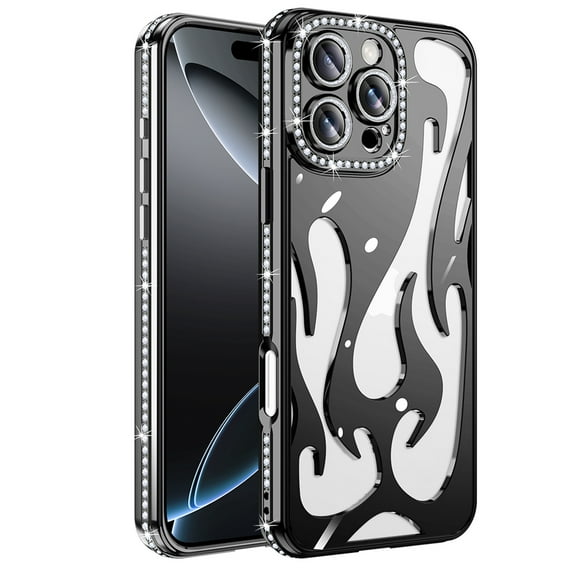 for iPhone 15 Plus Case with Diamond Frame & Hollow-out Back, Ultra Slim Lightweight PC Protective Phone Cover, Glitter Skin-Friendly Shockproof Cooling Design, Heat Dissipation, Black