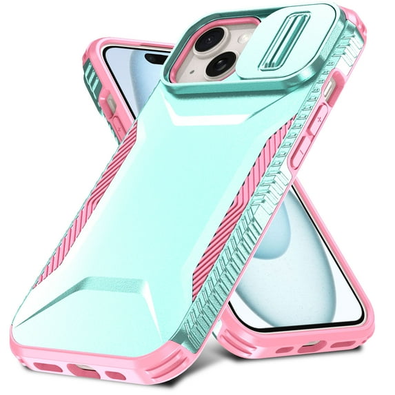 for iPhone 15 Plus Case: Dual Layer Protective Heavy Duty Camera Lens Slide Cover Shockproof Rugged - Military Protection Bumper Tough Grip Phone Case For iPhone 15 Plus,Green