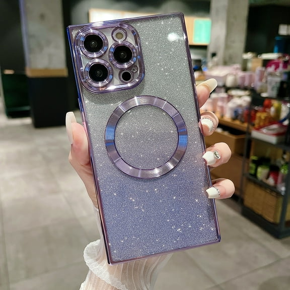 for iPhone 15 Plus Case Glitter Card Magnetic Compatible with MagSafe, Drop Protection Luxury Plating Bling Clear Shockproof Ultra Slim Lightweight Phone Case for Women Girls - Lightpurple