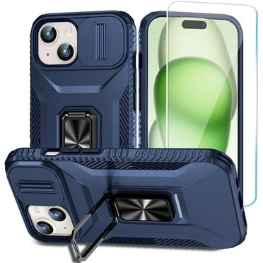 for iPhone 15 Plus Case with HD Screen Protector & Slide Camera Cover & Kickstand, iPhone 15 Plus Phone Case [Military-Grade] Case for iPhone 15 Plus (Y_Blue)