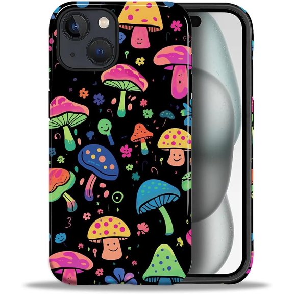 for iPhone 15 Plus Case, [Hybrid 2-Layer Hard Shell] Military-Grade Protection, All-Around Shockproof, Silicone Protective Phone Case for iPhone 15 Plus - Coloring Mushroom