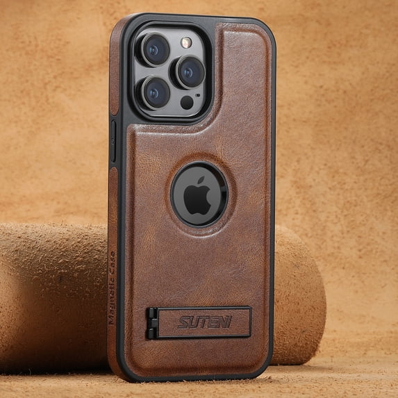 for iPhone 15 Plus Case Magnetic, Compatible with Magsafe Logo View Built-in Kickstand Ultra Slim Oil Wax Texture Premium PU Leather Retro Wireless Charging Phone Case for iPhone 15 Plus, Brown