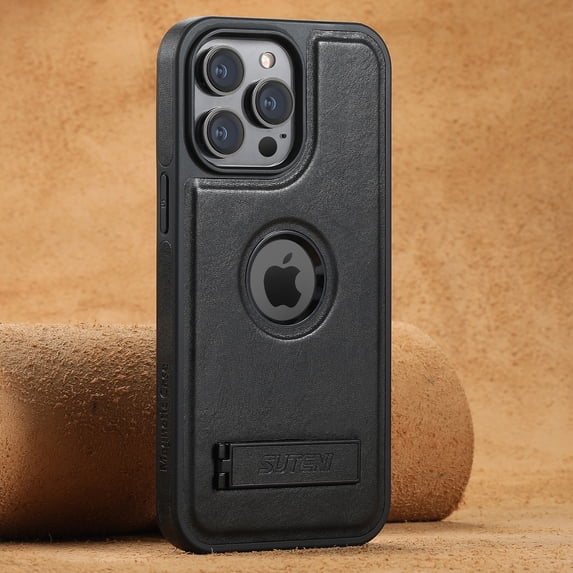 for iPhone 15 Plus Case Magnetic, Compatible with Magsafe Logo View Built-in Kickstand Ultra Slim Oil Wax Texture Premium PU Leather Retro Wireless Charging Phone Case for iPhone 15 Plus, Black