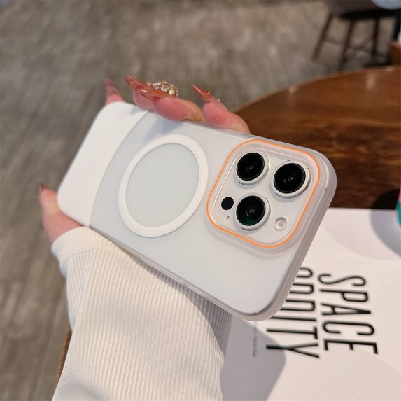 for iPhone 15 Plus Case Magnetic Phone Case Compatible with MagSafe, Soft TPU Bumper Hard Translucent Matte Back Slim Fit Shockproof Protective Case Cover for Men Women Girls - White