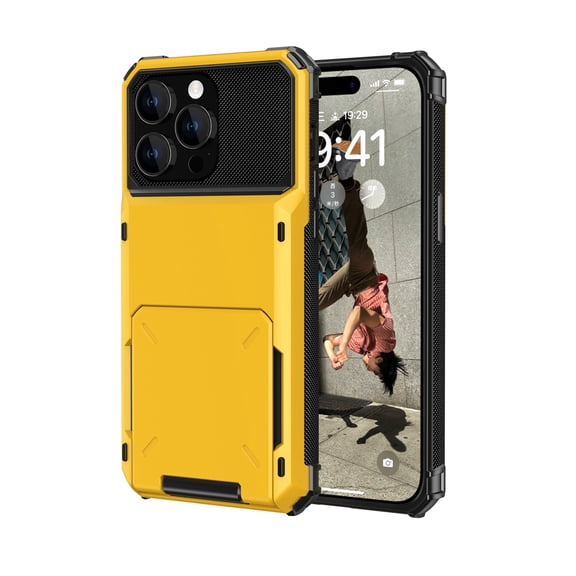 iPhone 15 Plus Case, Mantto Wallet Cover 5 Credit Card Slots Holder Flip Hidden Rugged Dual Layer PC & TPU 2 in 1 Protection Hybrid Tough Back Armor Phone Skin For Apple iPhone 15 Plus, Yellow