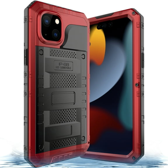 for iPhone 15 Plus Case, Military Grade IP68 Waterproof Dustproof Shockproof Full Body Sealed Underwater Case with Built-in Screen Protector Heavy Duty Metal Rugged Defender Phone Case,Red