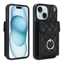 For iPhone 15 Plus Case Premium PU Leather Accordion Folding Wallet &Card Holder With RFID Shielding Material Phone Case With Adjustable Ring Holder And Detachable Crossbody ＆ Wrist Strap,black
