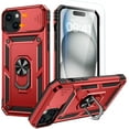 thumbnail image 1 of for iPhone 15 Plus Case with Screen Protector - Slide Camera Cover Protective Phone Case with Ring Stand, Heavy Duty Shockproof Rugged Bumper for iPhone 15 Plus Accessories Red, 1 of 15