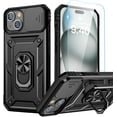 thumbnail image 1 of for iPhone 15 Plus Case with Screen Protector - Slide Camera Cover Protective Phone Case with Ring Stand, Heavy Duty Shockproof Rugged Bumper for iPhone 15 Plus Accessories Black, 1 of 15