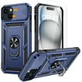 thumbnail image 1 of for iPhone 15 Plus Case with Screen Protector - Slide Camera Cover Protective Phone Case with Ring Stand, Heavy Duty Shockproof Rugged Bumper for iPhone 15 Plus Accessories Blue, 1 of 8